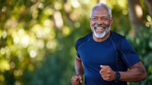 Idoso correndo em busca de melhora do desempenho masculino