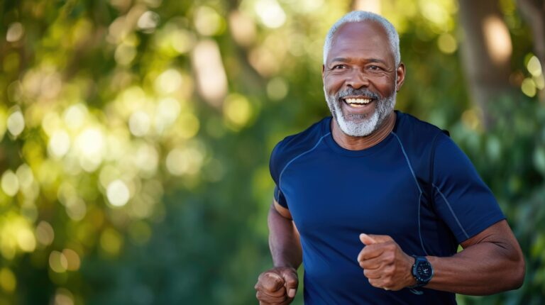 Idoso correndo em busca de melhora do desempenho masculino